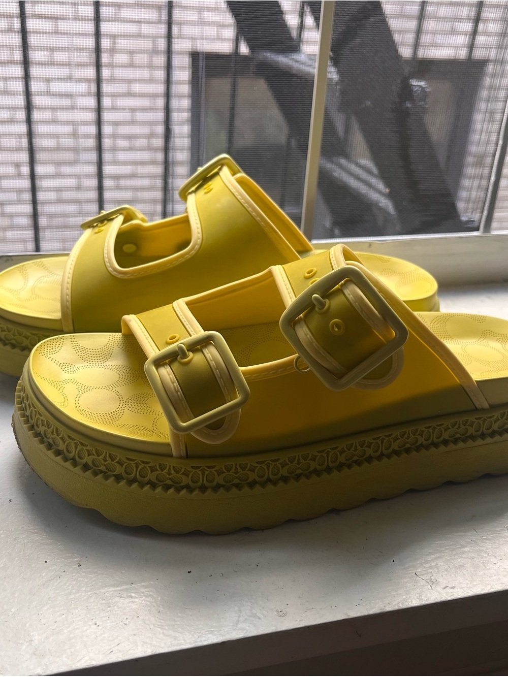 Coach Bright Yellow/Light Lime Green Slide Sandals